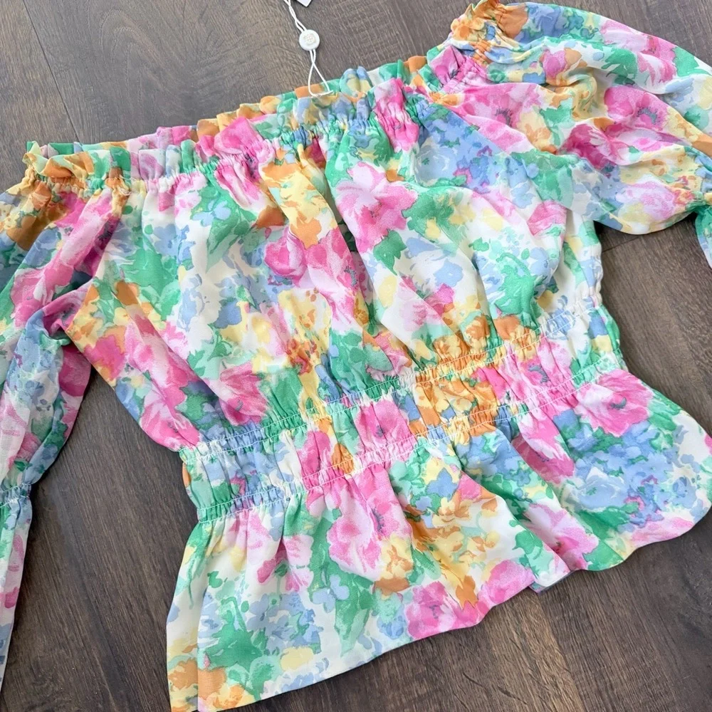 NWT WAYF Off the Shoulder Floral Watercolor Top | Large